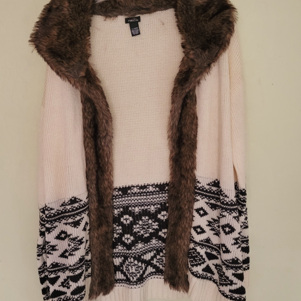 Faux fur collar cardigan